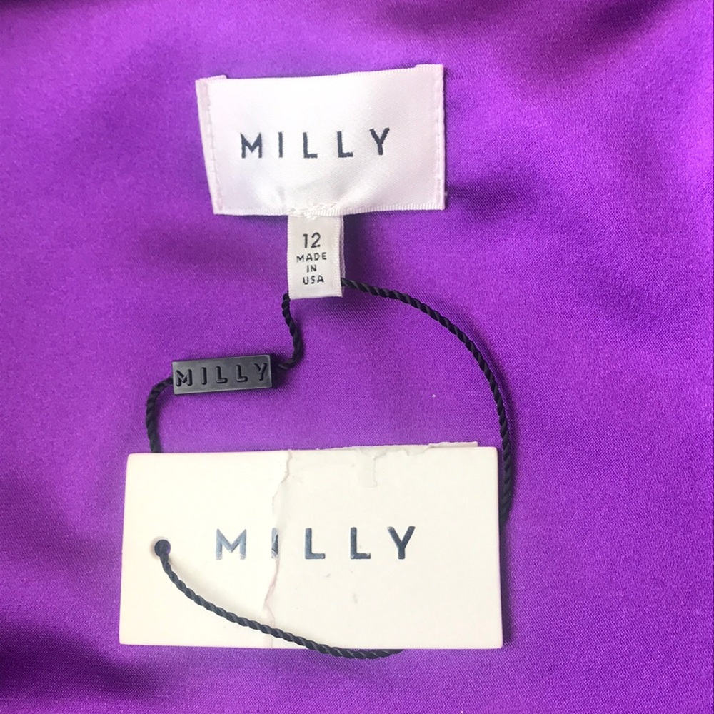 Milly Martina Fil Coupe Sleeveless Hi Low Flared Midi Dress Purple Black 12 NWT - Picture 13 of 16